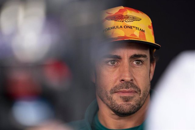 Spanish Formula One driver Fernando Alonso of Aston Martin Team, talk to the media during preparations for the 2023 FIA Formula 1 Spanish Grand Prix at the Circuit de Barcelona-Catalunya