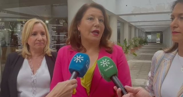 La consejera de Agricultura, Pesca, Agua y Desarrollo Rural, Carmen Crespo, en declaraciones a los medios en Sevilla