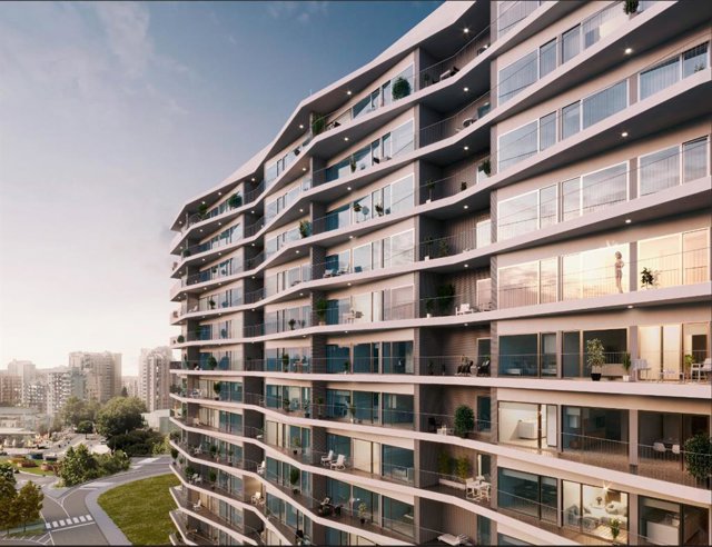 Fachada del edificio Gestilar Residences Miraflores, diseñada por el prestigioso estudio de arquitectura Saraiva + Associados