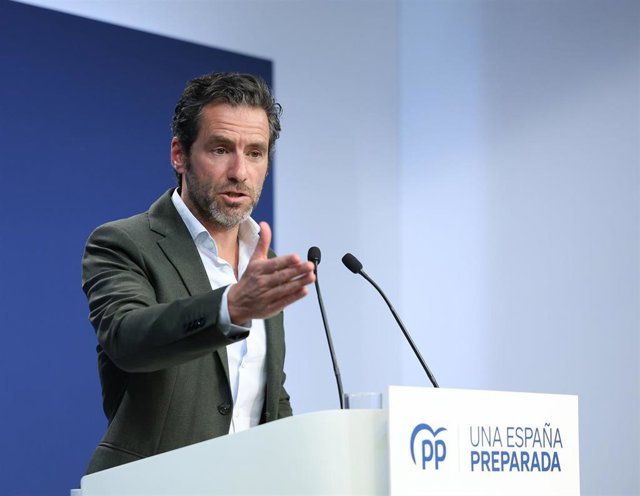 El portavoz del PP, Borja Sémper, interviene durante la rueda de prensa posterior a la reunión del Comité de Dirección del Partido Popular, en la sede nacional del PP, a 5 de junio de 2023, en Madrid (España). Durante la rueda de prensa, el portavoz del P