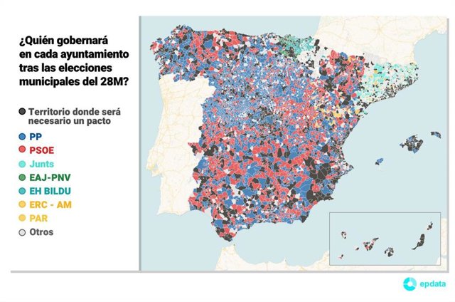 Municipios con mayorías tras las elecciones municipales del 28 de mayo