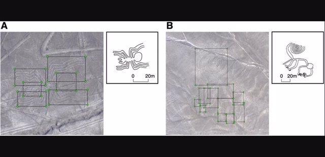 Dos de los geoglifos identificados por aprendizaje profundo