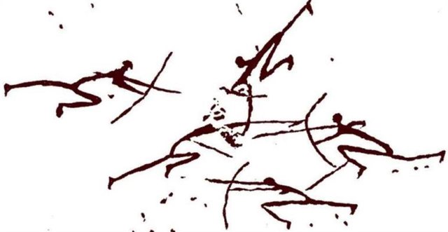 Pintura rupestre, del Holoceno Medio, que representa un conflicto violento entre arqueros en la Cueva del Roure de España.
