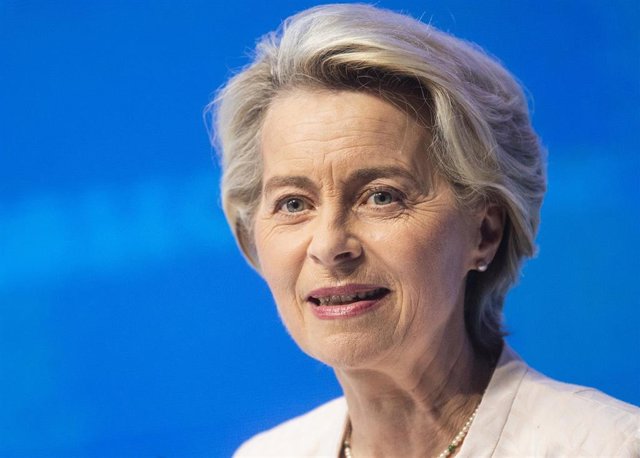 31 May 2023, Slovakia, Bratislava: European Commission President Ursula von der Leyen speaks during the Globsec Bratislava Forum 2023. Photo: Jakub Kotian/TASR/dpa