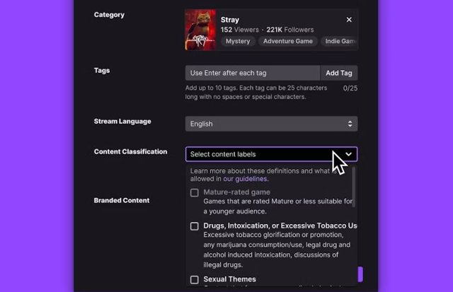 Nuevo sistema de clasificación y etiquetado de Twitch