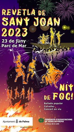 Cartel de la Revetla de San Juan en el parc de la Mar de 2023.