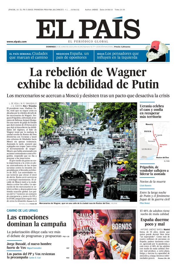 Portada de El País 25/06/2023.