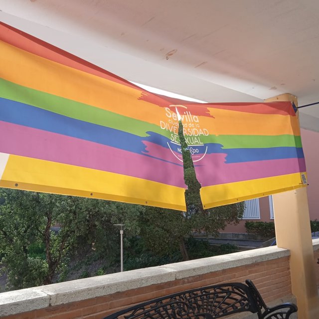 La bandera LGTBI ha aparecido rota este lunes en el pasaje de la Ilustración de la Olavide.