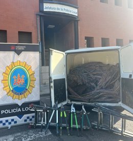 El cobre robado y recuperado por la Policía Local de Córdoba.