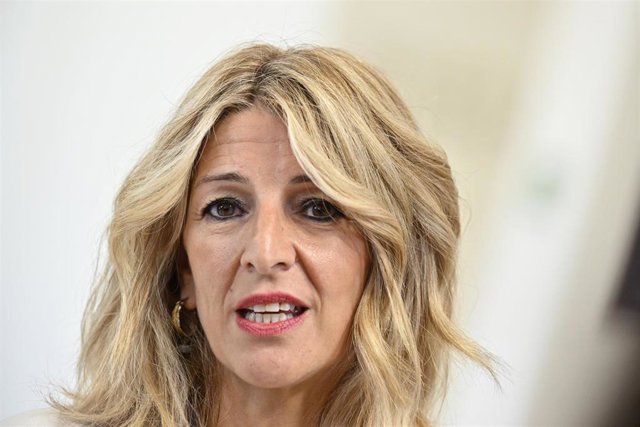 Spanish Minister of Labour and Social Economy Yolanda Diaz talks to the press at the start of the Employment, Social Policy, Health and Consumer Affairs Council meeting, in Luxembourg city, Monday 12 June 2023.