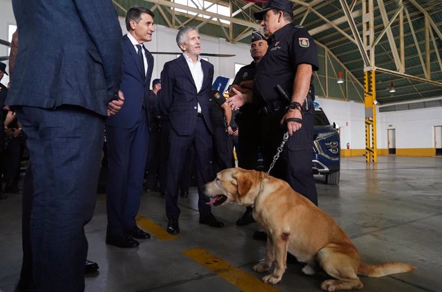 El ministro del Interior, Fernando Grande Marlaska, y el delegado del Gobierno en Andalucía, Pedro Fernández, durante la presentación de la Operación Verano 2023.