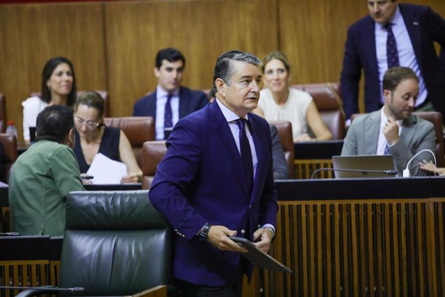 El consejero de la Presidencia, Antonio Sanz, este jueves en el Pleno del Parlamento.