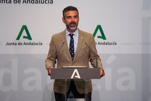 El consejero de Sostenibilidad y portavoz del Gobierno andaluz, Ramón  Fernández-Pacheco, este martes en la rueda de prensa del Consejo de Gobierno. 