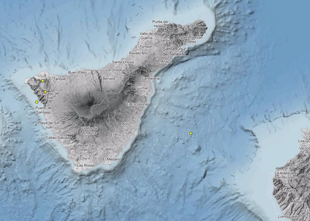 Localización de teremotos al oeste de Tenerife
