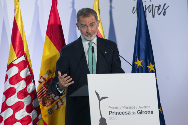 El Rey Felipe VI durante el acto de entrega de Premios de la Fundación Princesa de Girona 2023 (FPdGi)