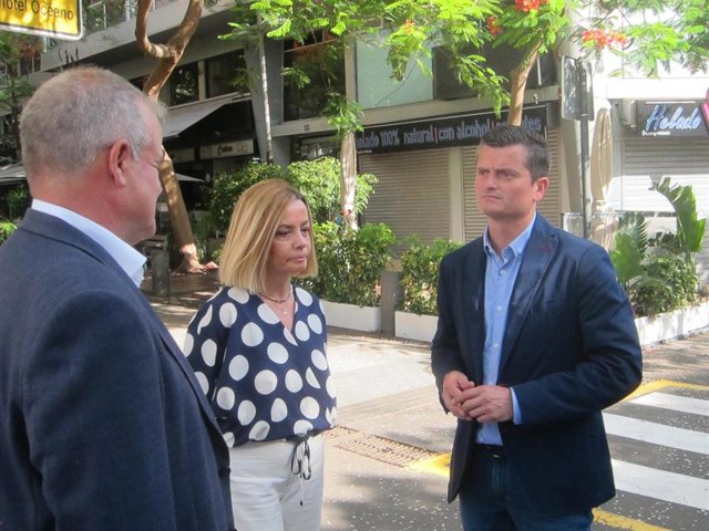 El cabeza de lista del PP al Congreso por Santa Cruz de Tenerife, Juan Antonio Rojas (d), junto a la candidata al Senado, Ana Zurita