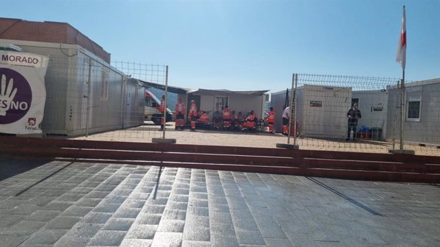 Puesto de socorro de Cruz Roja en Teruel.