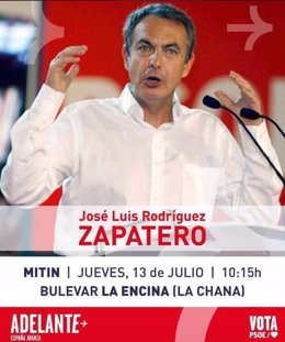 Cartel del mitin de Zapatero de este jueves en Granada.