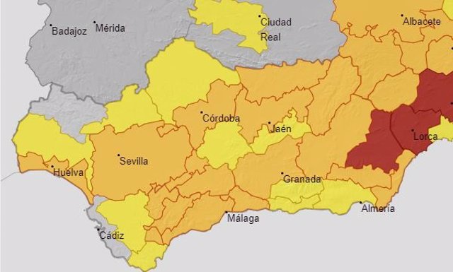 Avisos por calor activos el 12 de julio de 2023 en Andalucía