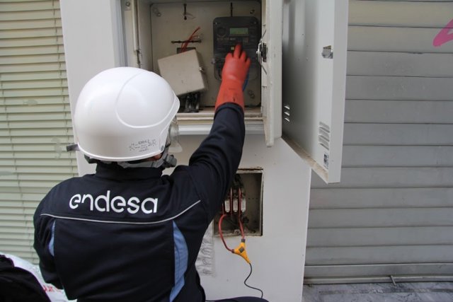 Técnico de Endesa revisando un contador de luz.