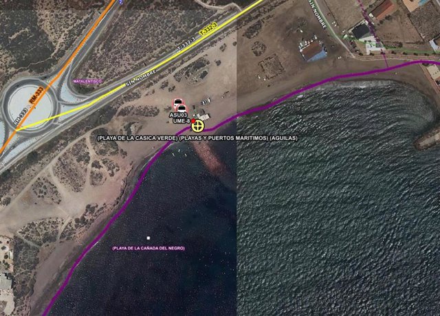 Lugar donde un hombre ha resultado herido grave  tras caer de una moto de agua en Águilas