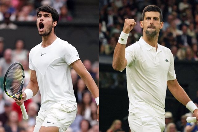 Carlos Alcaraz y Novak Djokovic, finalistas de Wimbledon 2023.