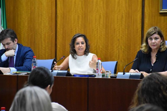 La consejera de Salud y Consumo de la Junta de Andalucía, Catalina García, en la Comisión sobre la Infancia y la Adolescencia en el Parlamento andaluz.