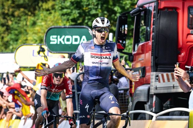 El danés Kasper Asgreen (Soudal-Quick Step), ganador de la 18ª etapa del Tour de Francia 2023