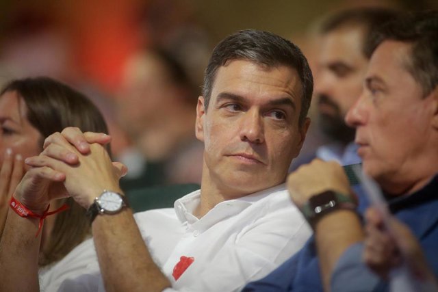 El secretario general del PSOE y presidente del Gobierno y candidato a la reelección, Pedro Sánchez, participa en un acto de campaña de cara al 23J, en el Auditorio Gustavo Freire, a 20 de julio de 2023, en Lugo, Galicia (España).