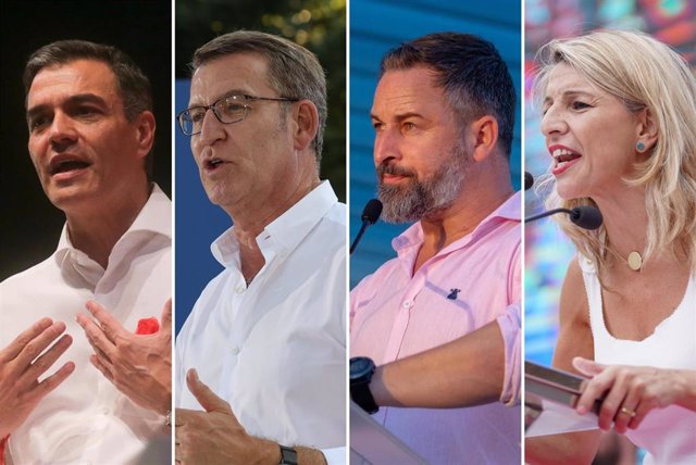 Los candidatos a la Presidencia del Gobierno, Pedro Sánchez, Alberto Núñez Feijóo, Santiago Abascal y Yolanda Díaz