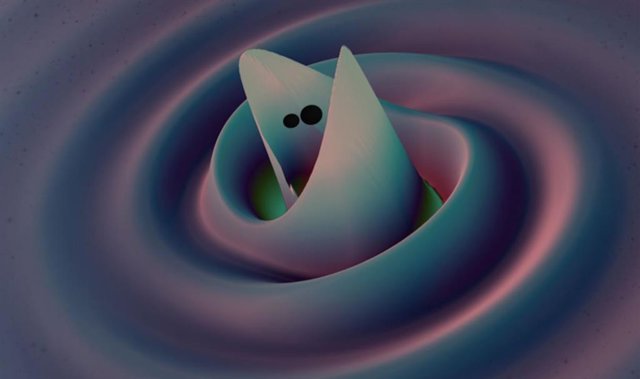 Ondas en el espacio-tiempo alrededor de la fusión de agujeros negros binarios en una simulación de relatividad numérica