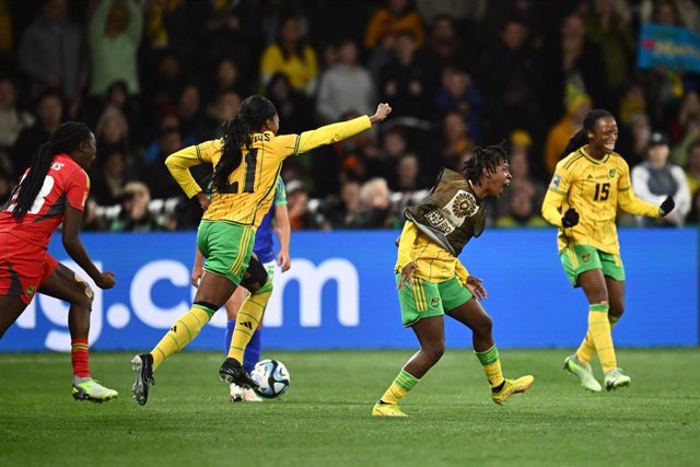 Las jugadoras de la selección de Jamaica celebran su clasificación para los octavos de final del Mundial de Australia y Nueva Zelanda 2023