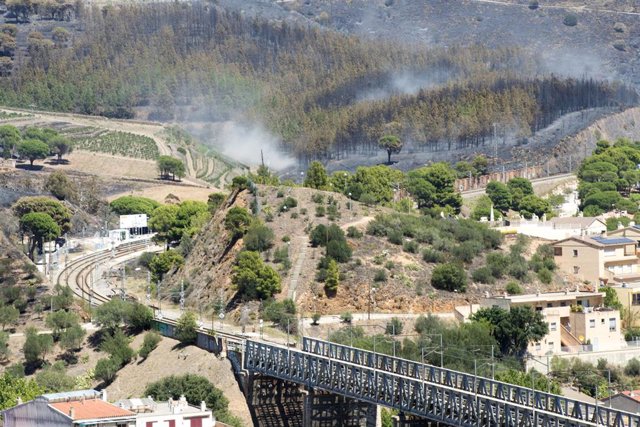 Humo de un incendio forestal en Colera