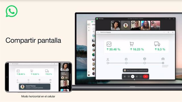 Interfaz de Whatsapp al compartir pantalla durante una videollamada