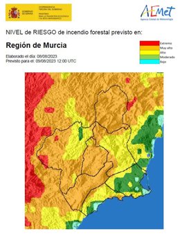 Meteorología establece para este miércoles riesgo de incendio forestal alto o muy alto en la mayor parte de la Región