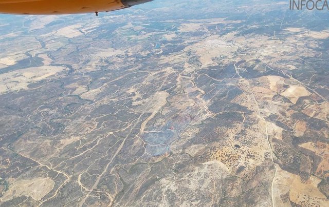 Imagen de este pasado jueves de la zona del incendio ya controlado en Calañas (Huelva)