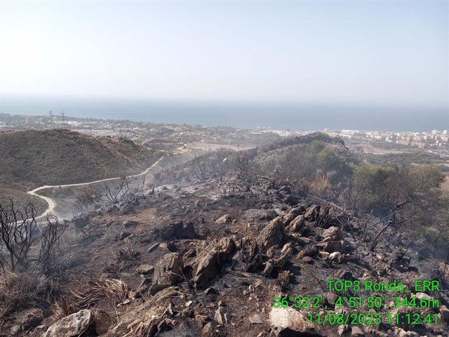 Paraje de Ojén afectado por el incendio