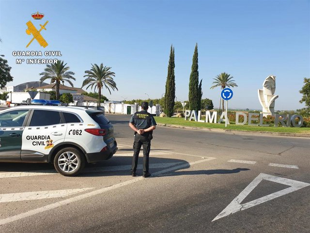 Archivo - Un guardia civil en un control en uno de los accesos a Palma del Río.