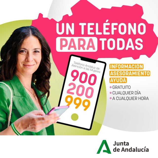 Cartel del teléfono andaluz de atención a las mujeres.