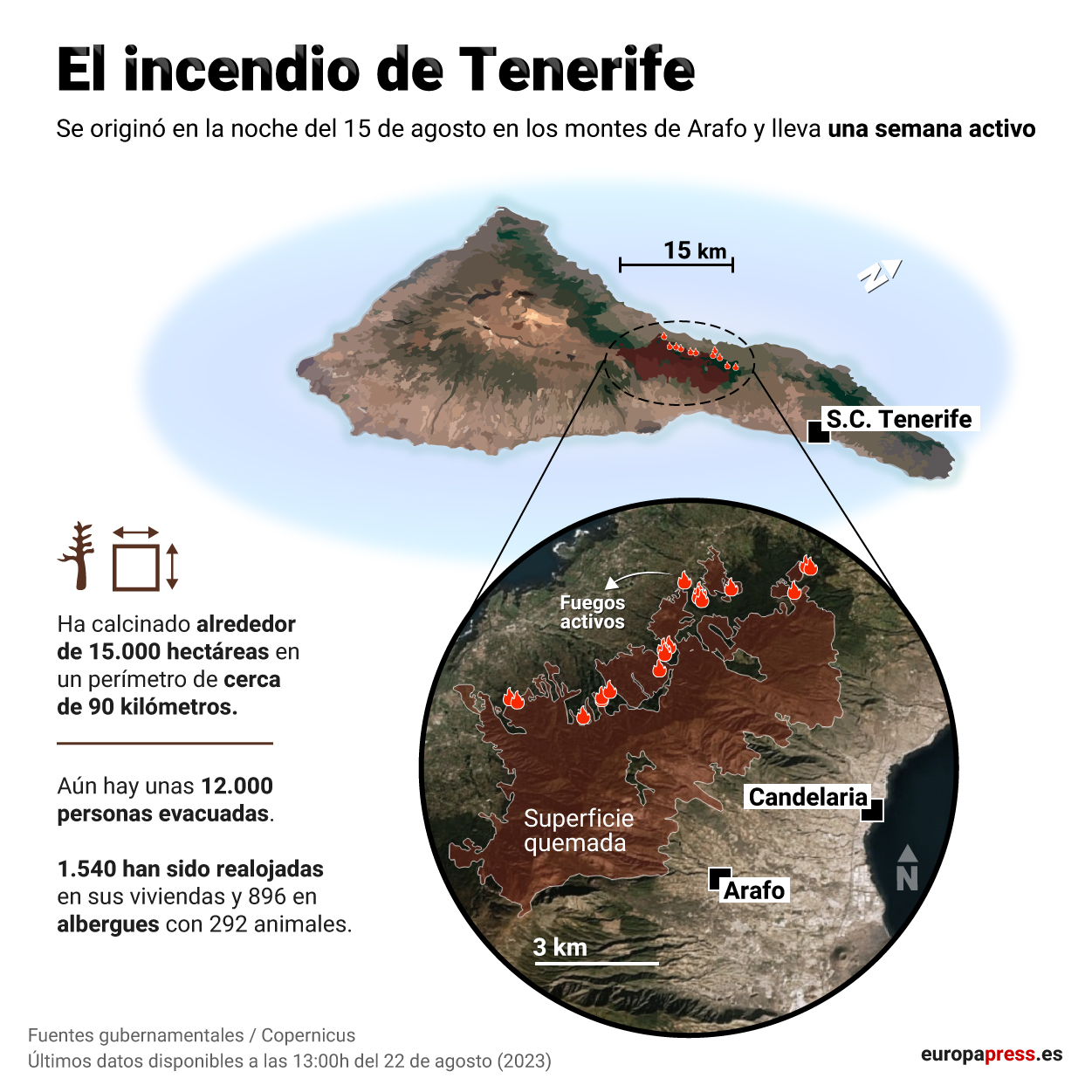 This map shows the extent of the Tenerife fire after a week active