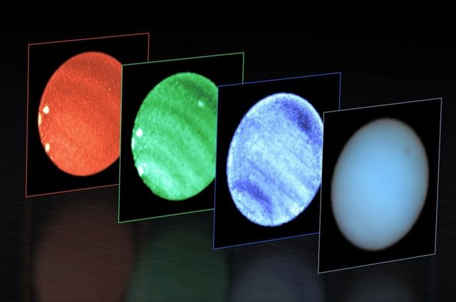 Mancha oscura en Neptuno observada con MUSE en el Very Large Telescope de ESO