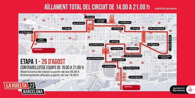 Mapa de l'afectació de la Volta al seu pas per Barcelona
