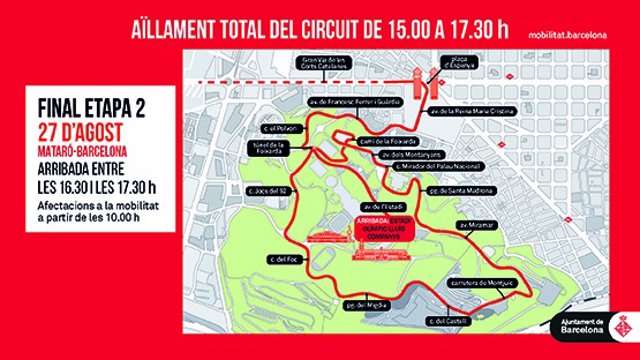 Mapa de les afectacions de la Volta Ciclista a Barcelona aquest diumenge