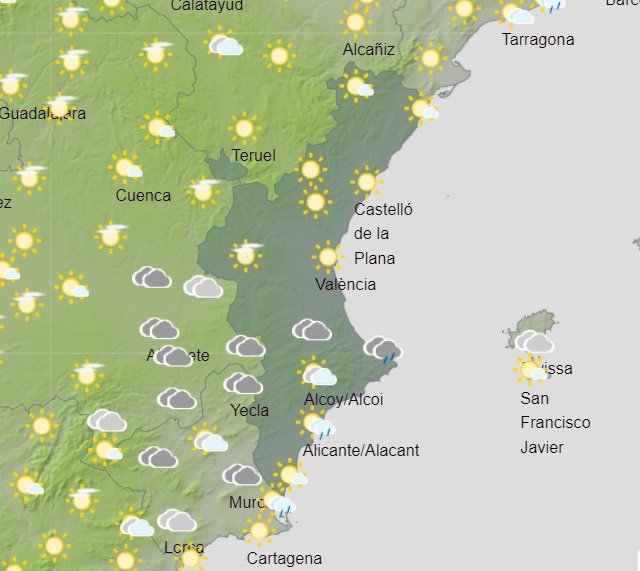 Imagen del mapa con la predicción meteorológica para este miércoles