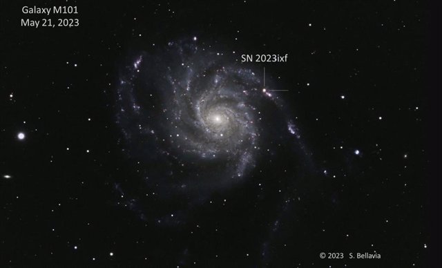 La galaxia Molinete, o Messier 101, el 21 de mayo de 2023, cuatro días después de que la luz de la supernova 2023ixf llegara a la Tierra.