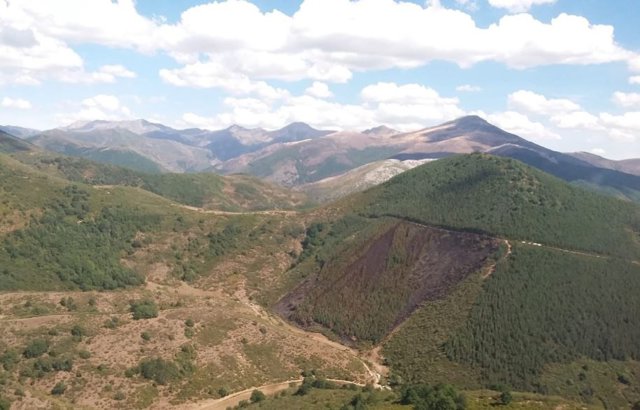 Situación del incendio en Villafrea de la Reina (León), que ha quedado controlado.