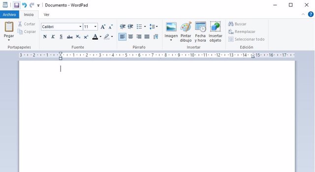 Interfaz de WordPad