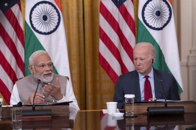 Archivo - El primer ministro indio, Narendra Modi, y el presidente de Estados Unidos, Joe Biden