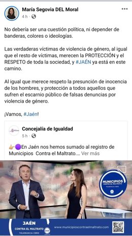 Captura de pantalla de un mensaje de la concejala en una red social.