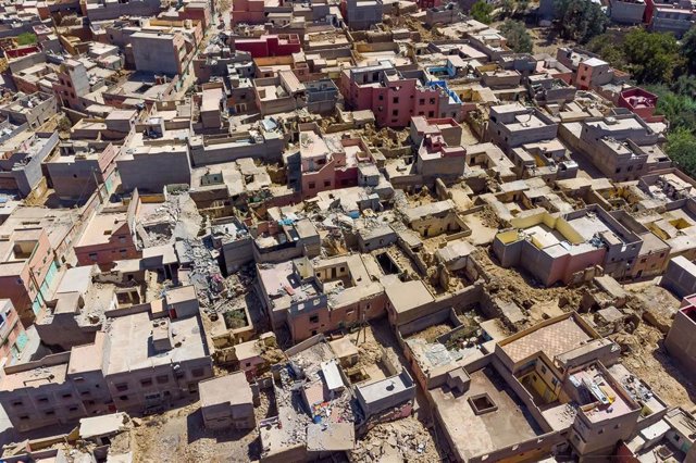 Vista general de viviendas dañadas por el terremoto en Amizmiz, Marruecos